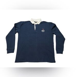 Karl Jacobs men’s Mini Golf Club Long Sleeve Polo collared Shirt navy Size Large